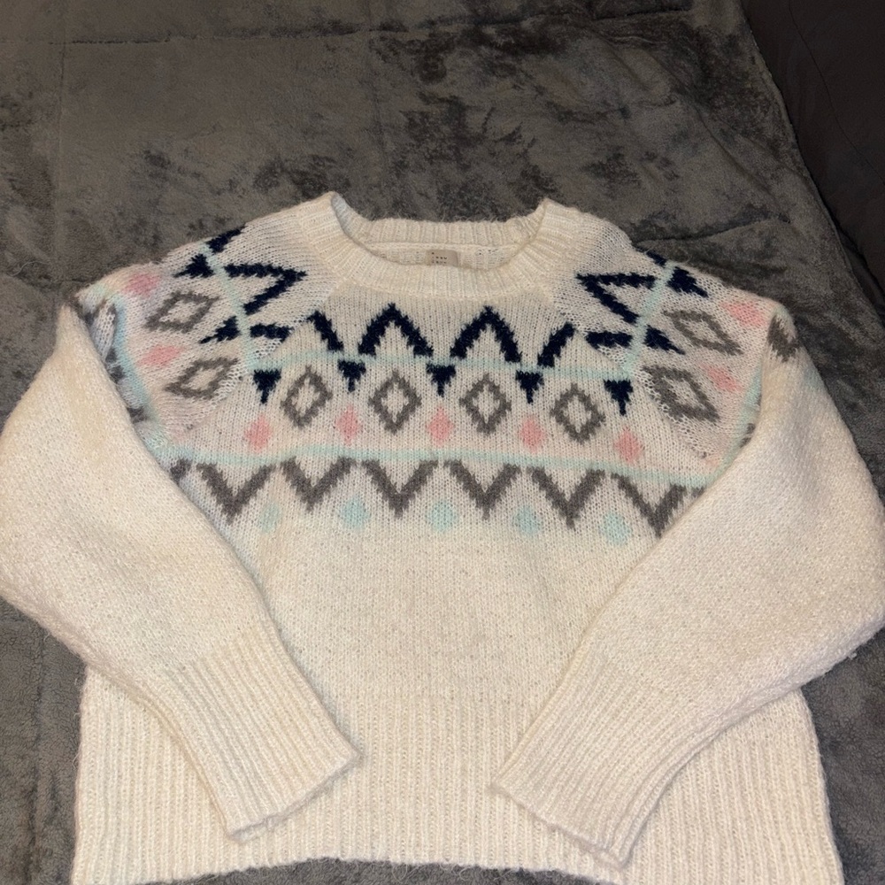 Women's Patterned Sweater - Cream, Pink, Blue